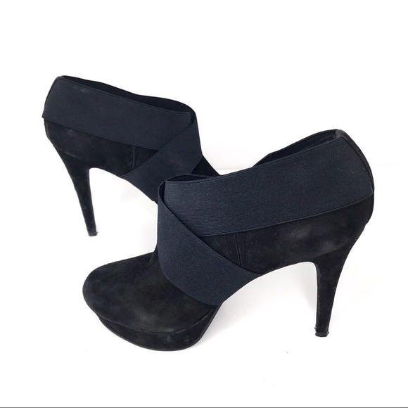 Jessica Simpson Leather Stretch Black‎ Leather Suede Platform Ankle Bootie 9.5 B - Picture 4 of 10
